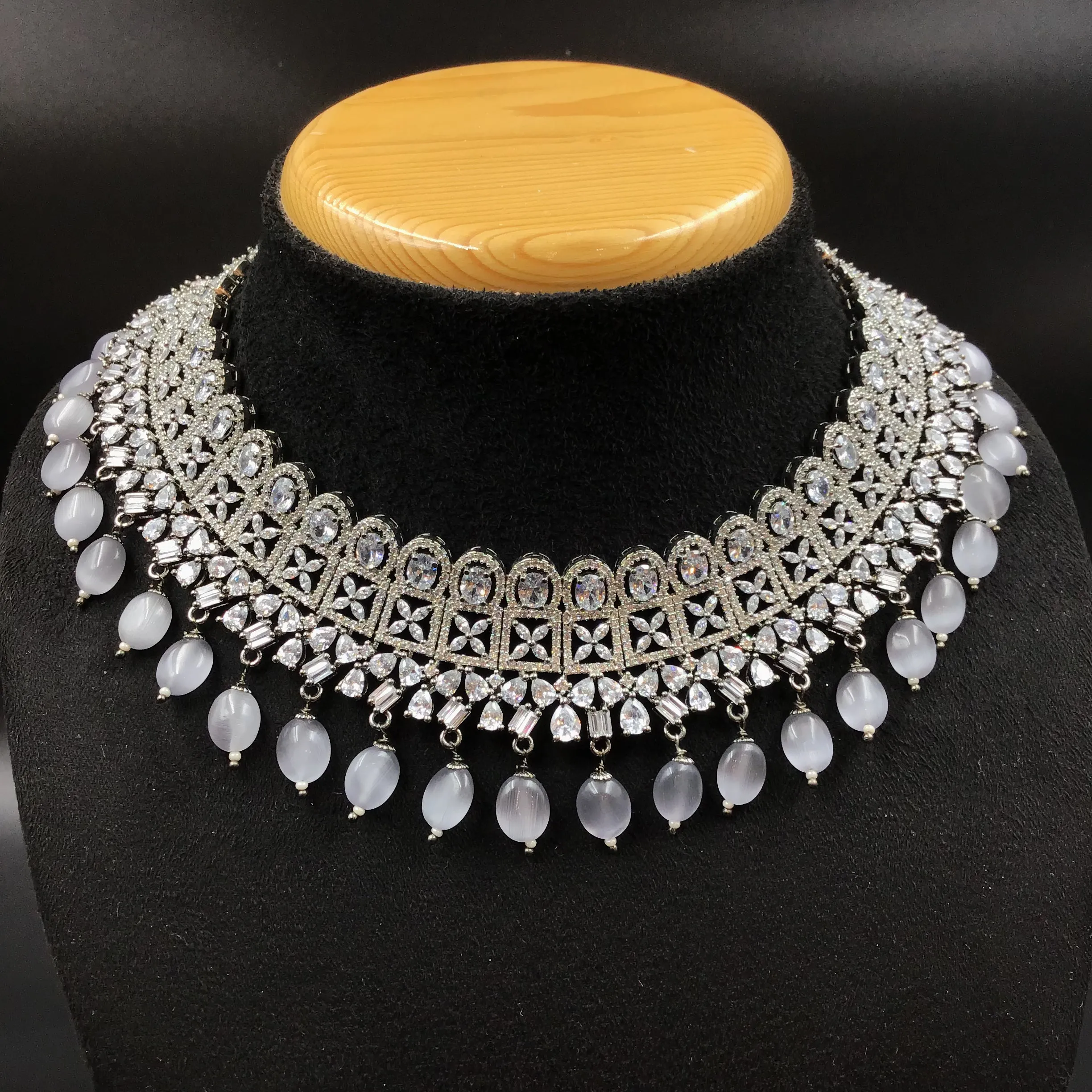 Gray Zircon/AD Necklace Set 11567-7679