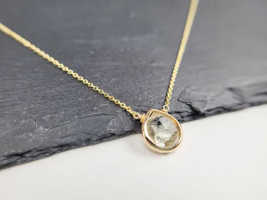 Green Amethyst Heart Briolette Pendant Necklace