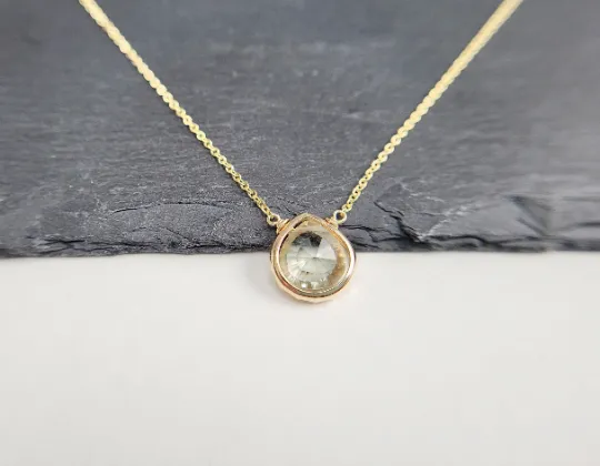 Green Amethyst Heart Briolette Pendant Necklace