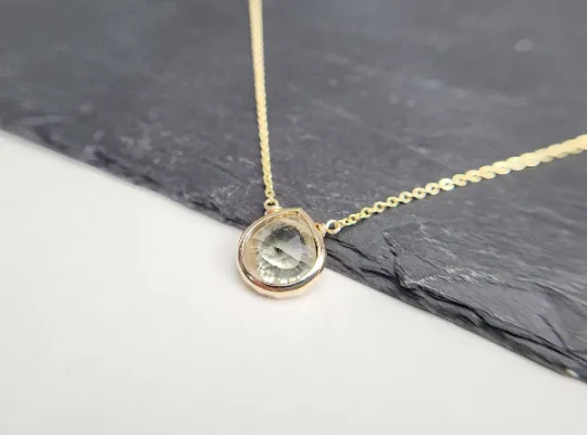 Green Amethyst Heart Briolette Pendant Necklace