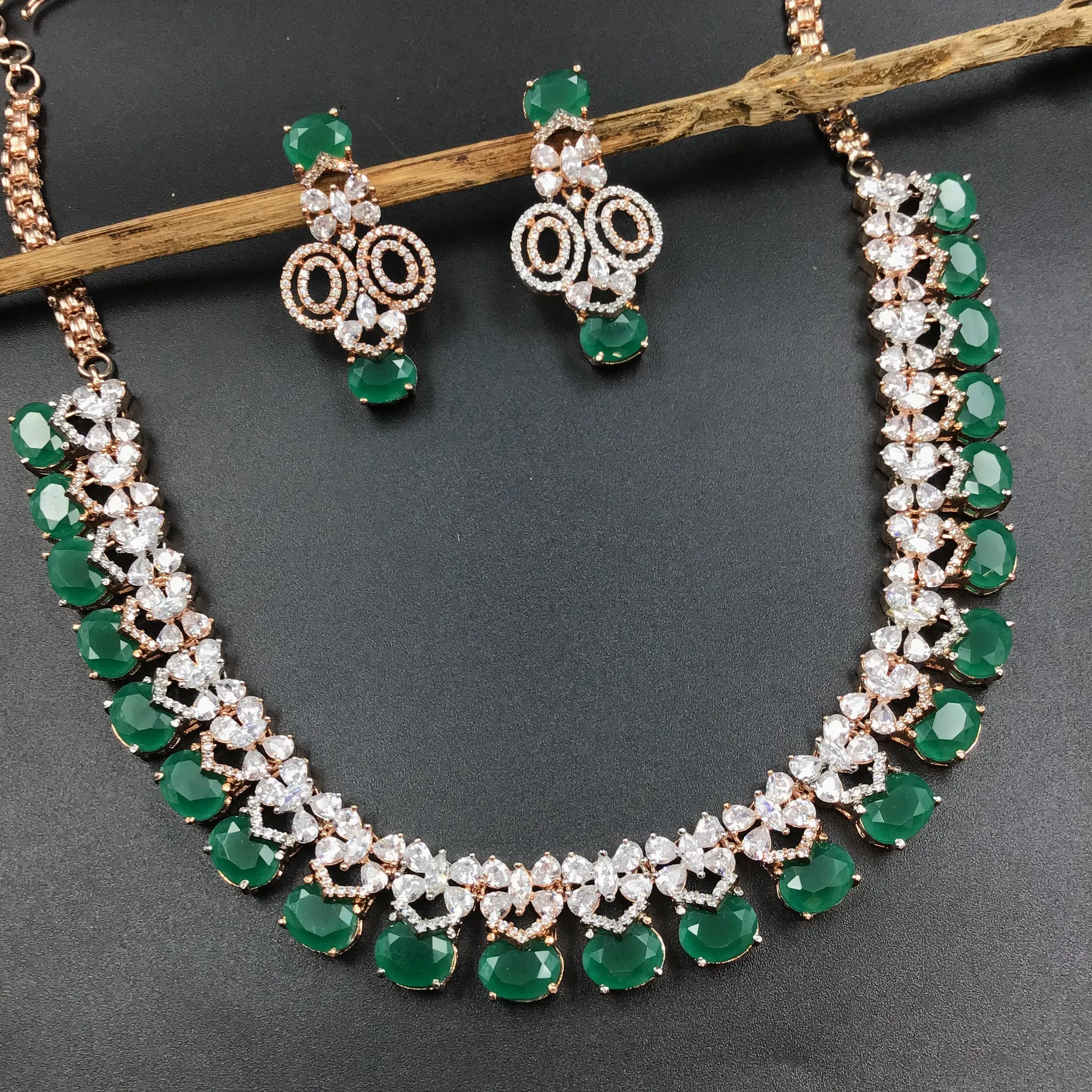 Green Zircon/AD Necklace Set 10840-6594