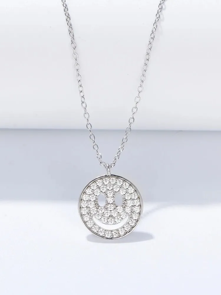 Happy Face Necklace 925 Sterling Silver 18K Gold Vermeil Smiley Jewelry