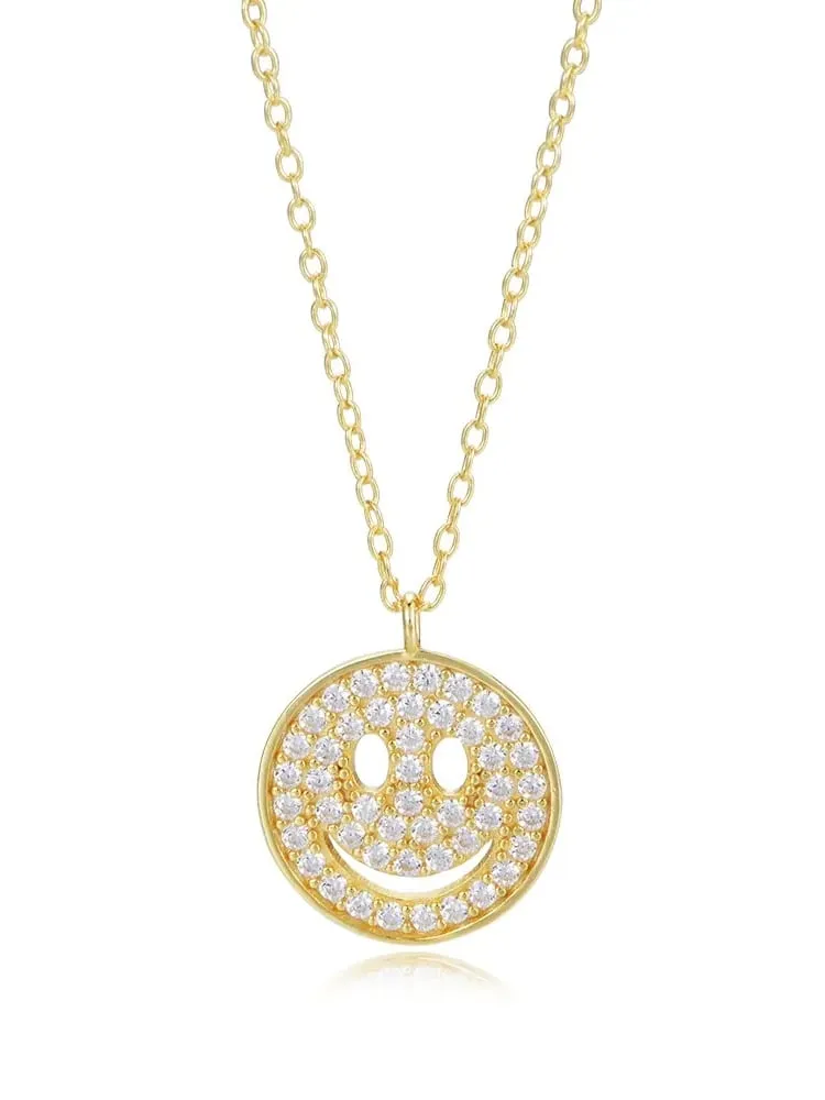 Happy Face Necklace 925 Sterling Silver 18K Gold Vermeil Smiley Jewelry