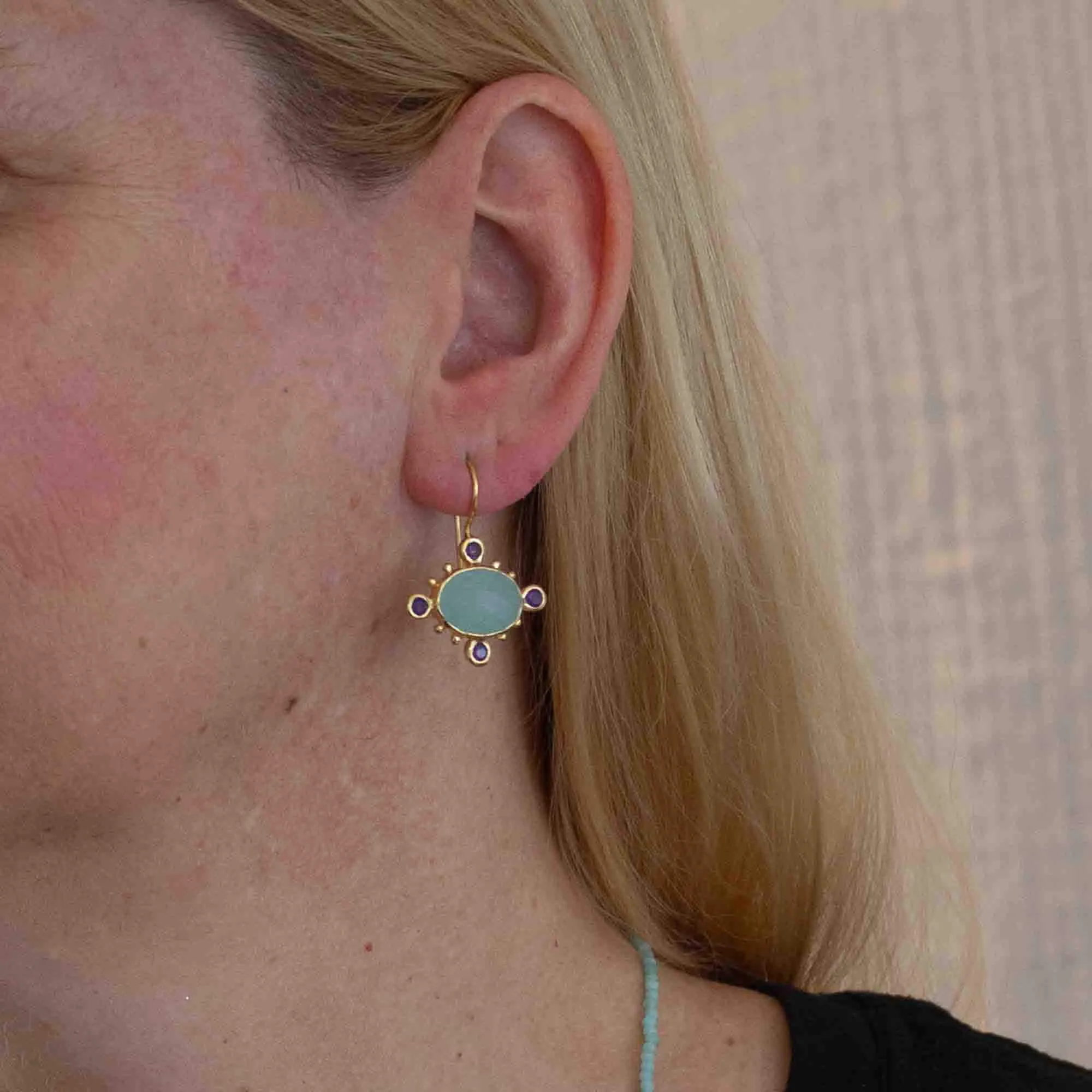 Hera Oval Gemstone Drop Earrings