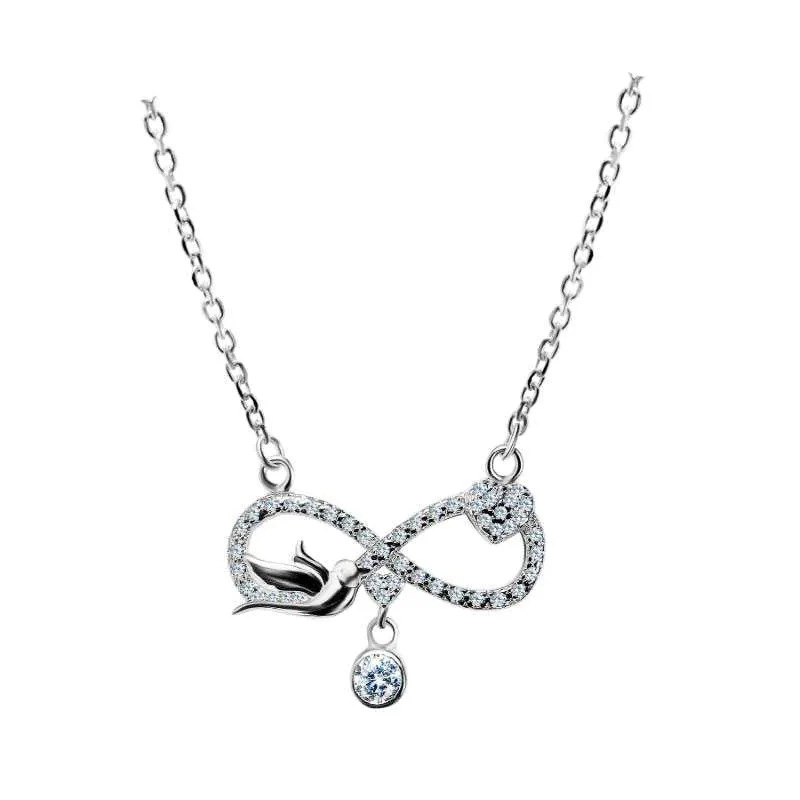 Infinity Bird Necklace with Zirconia Stones