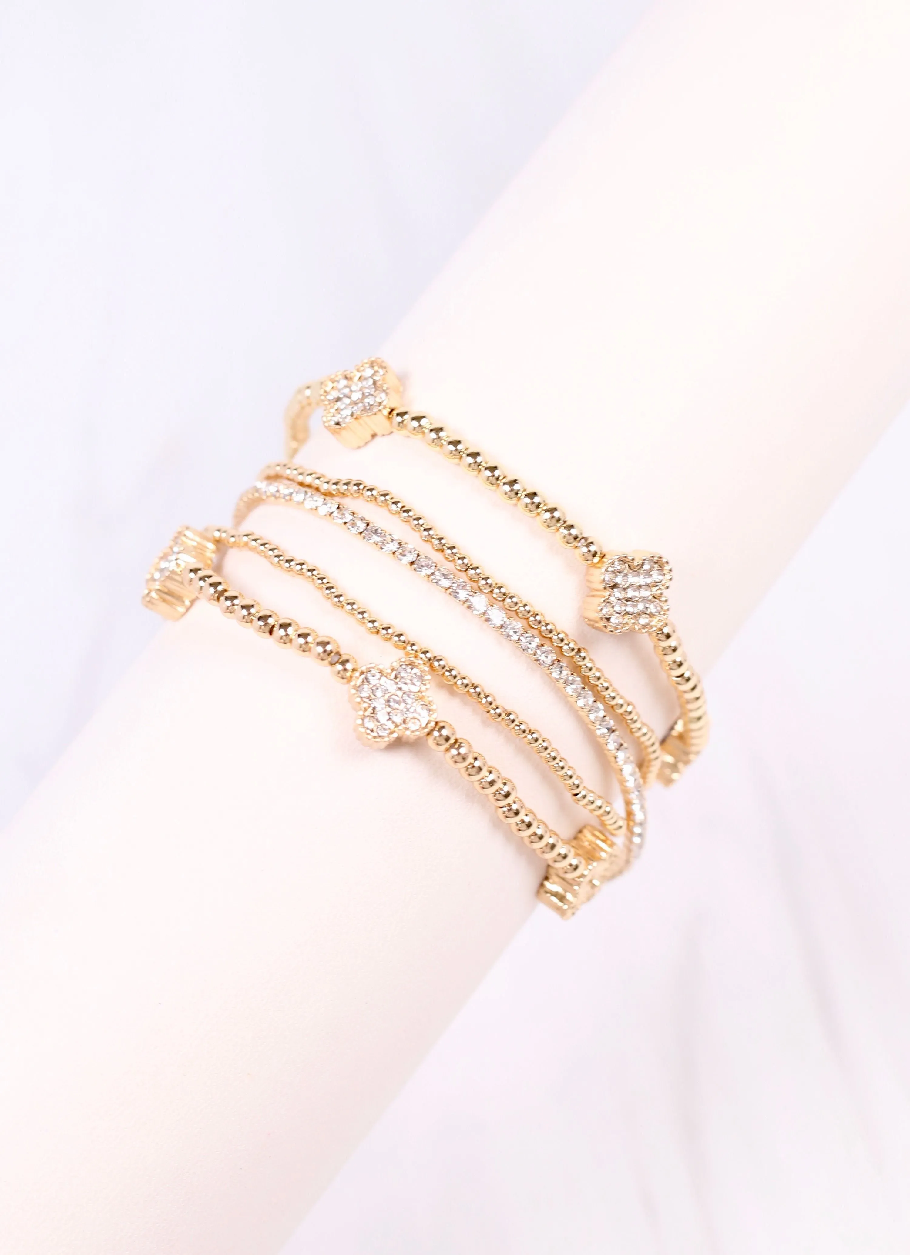 Jaine CZ Clover Bracelet Set GOLD