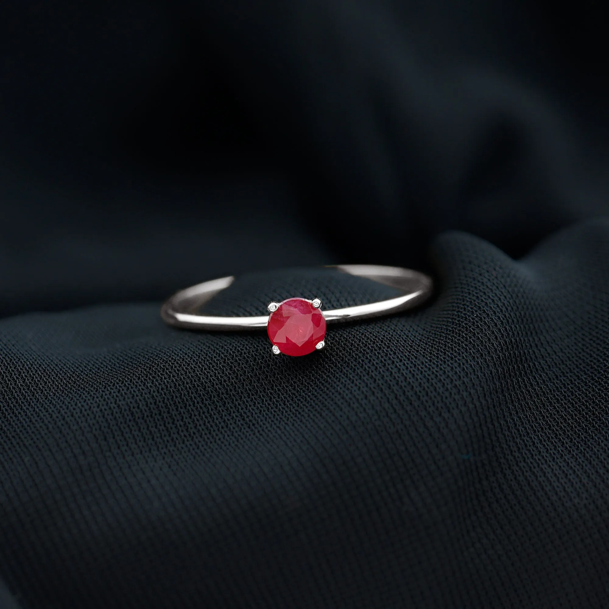 July Birthstone 5 MM Ruby Solitaire Ring in Peg Head Setting
