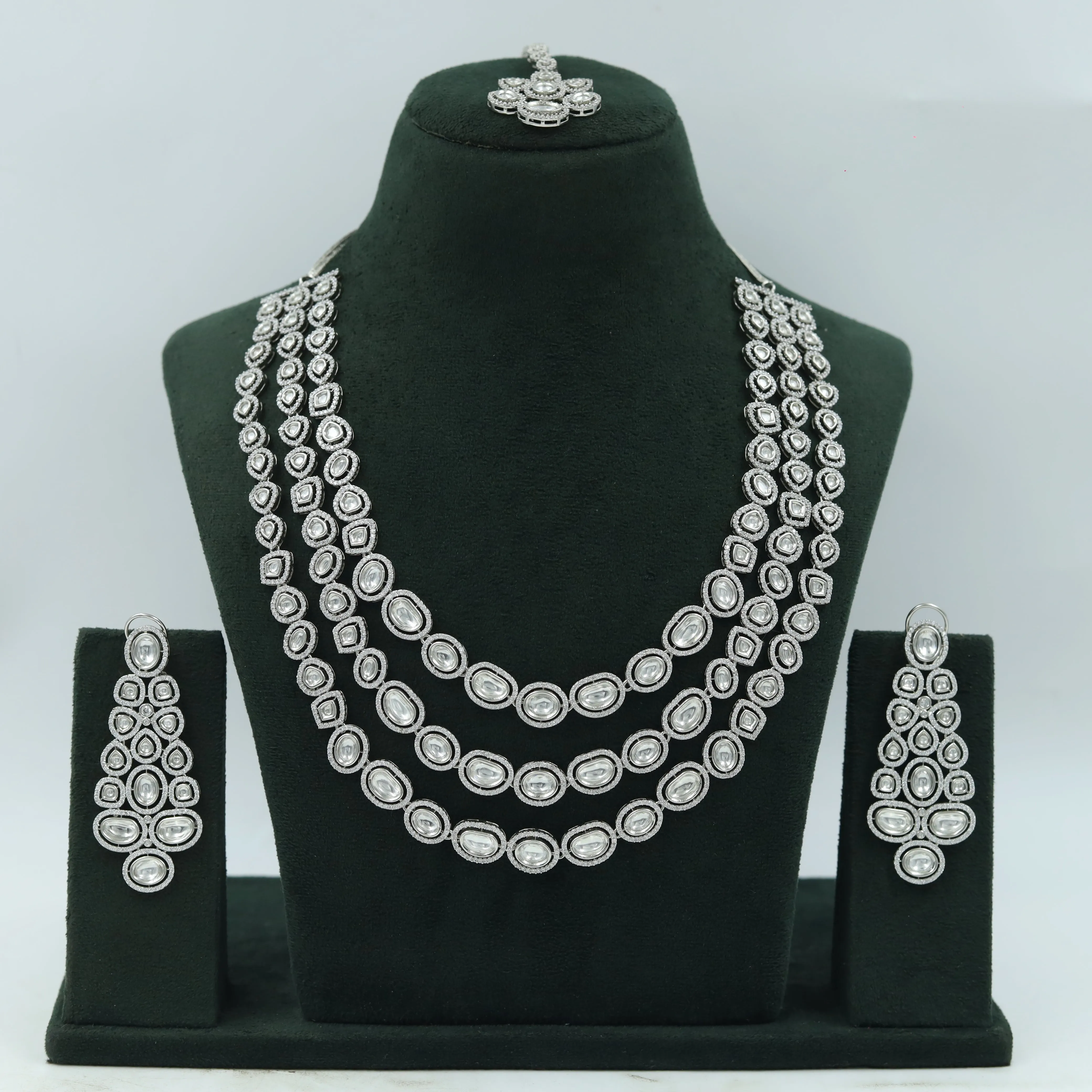 Long Neck Zircon/AD Necklace Set 6666-28
