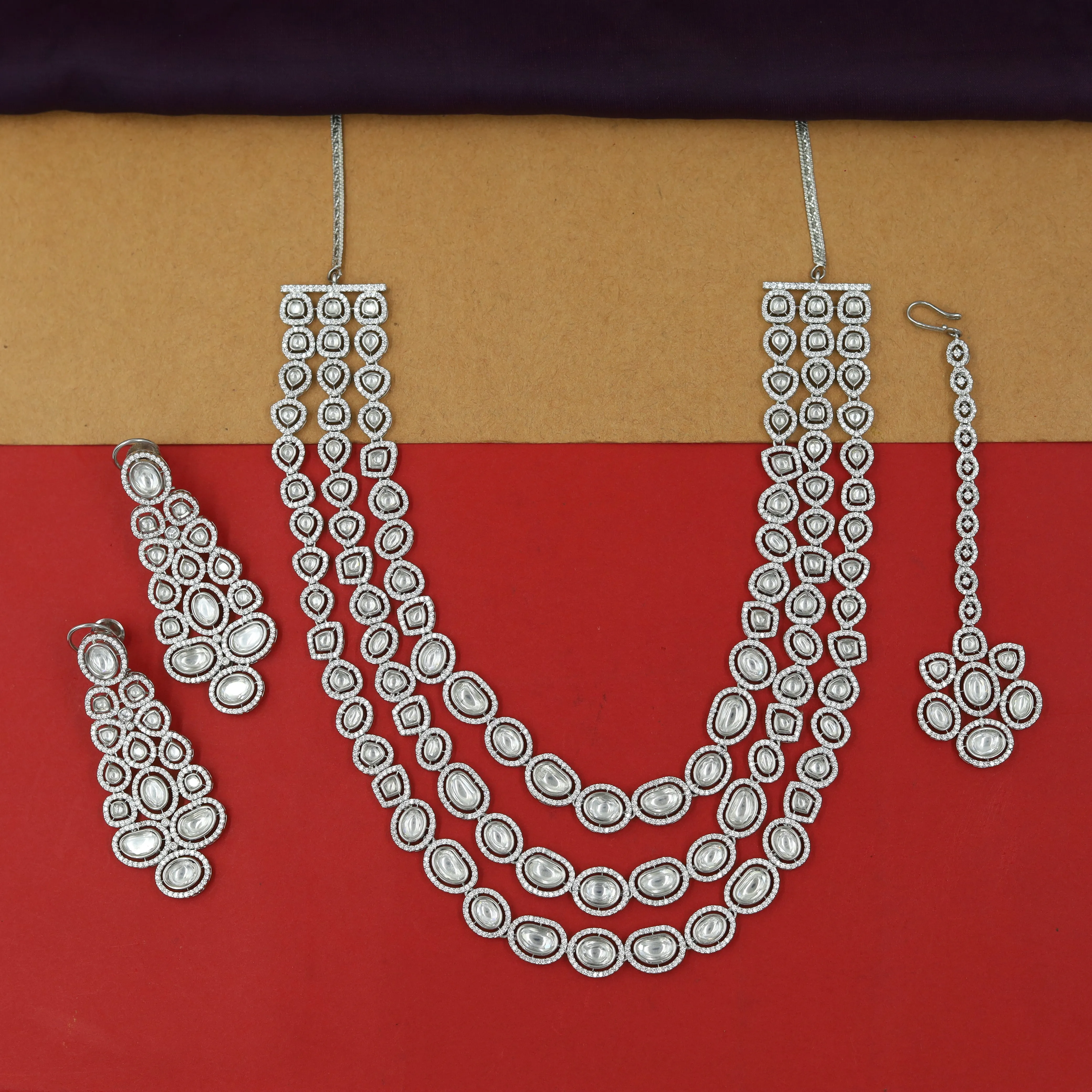 Long Neck Zircon/AD Necklace Set 6666-28