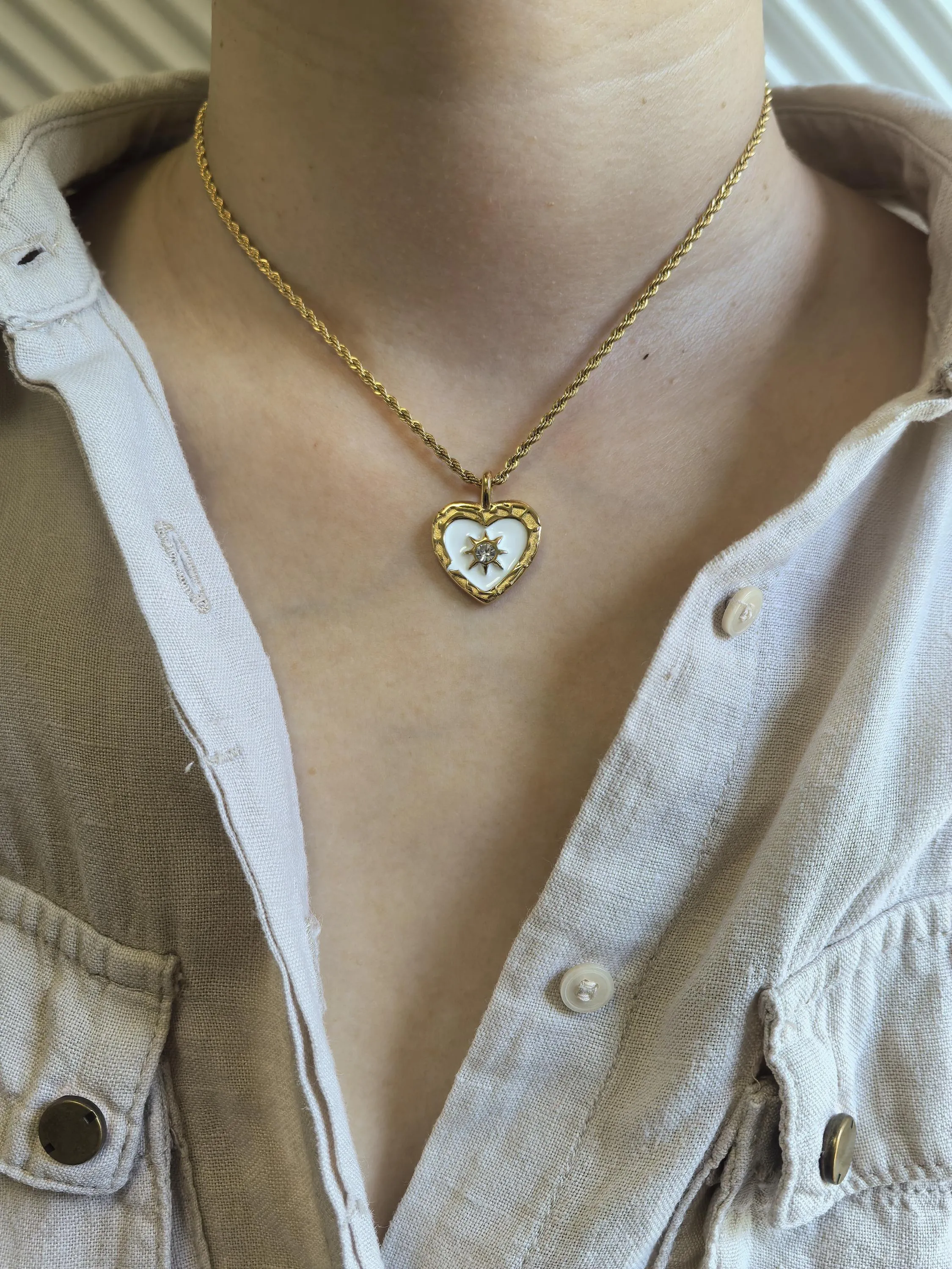 Love Zircon Titanium Steel Heart Chain Pendant Dainty Delicate Necklace