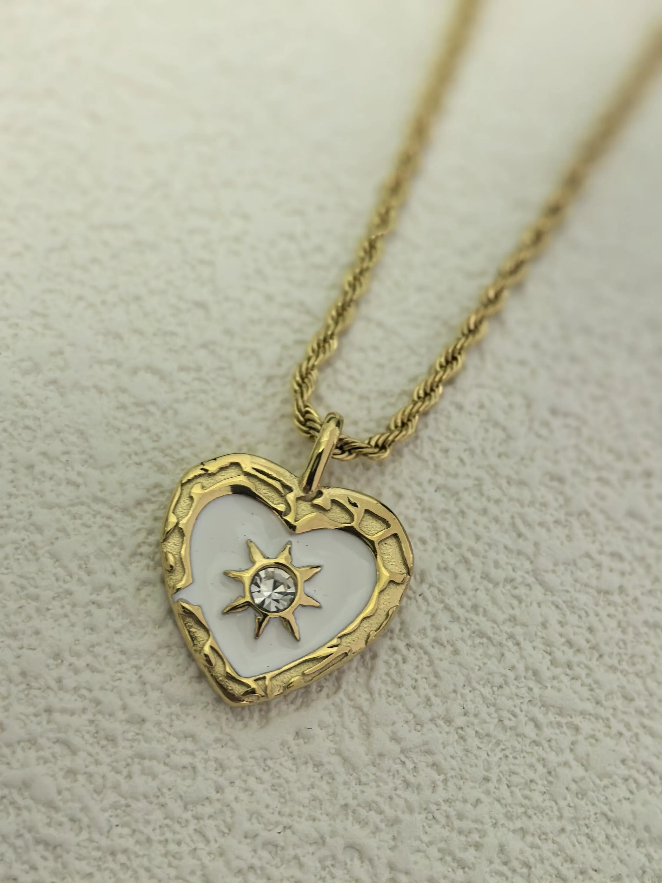 Love Zircon Titanium Steel Heart Chain Pendant Dainty Delicate Necklace