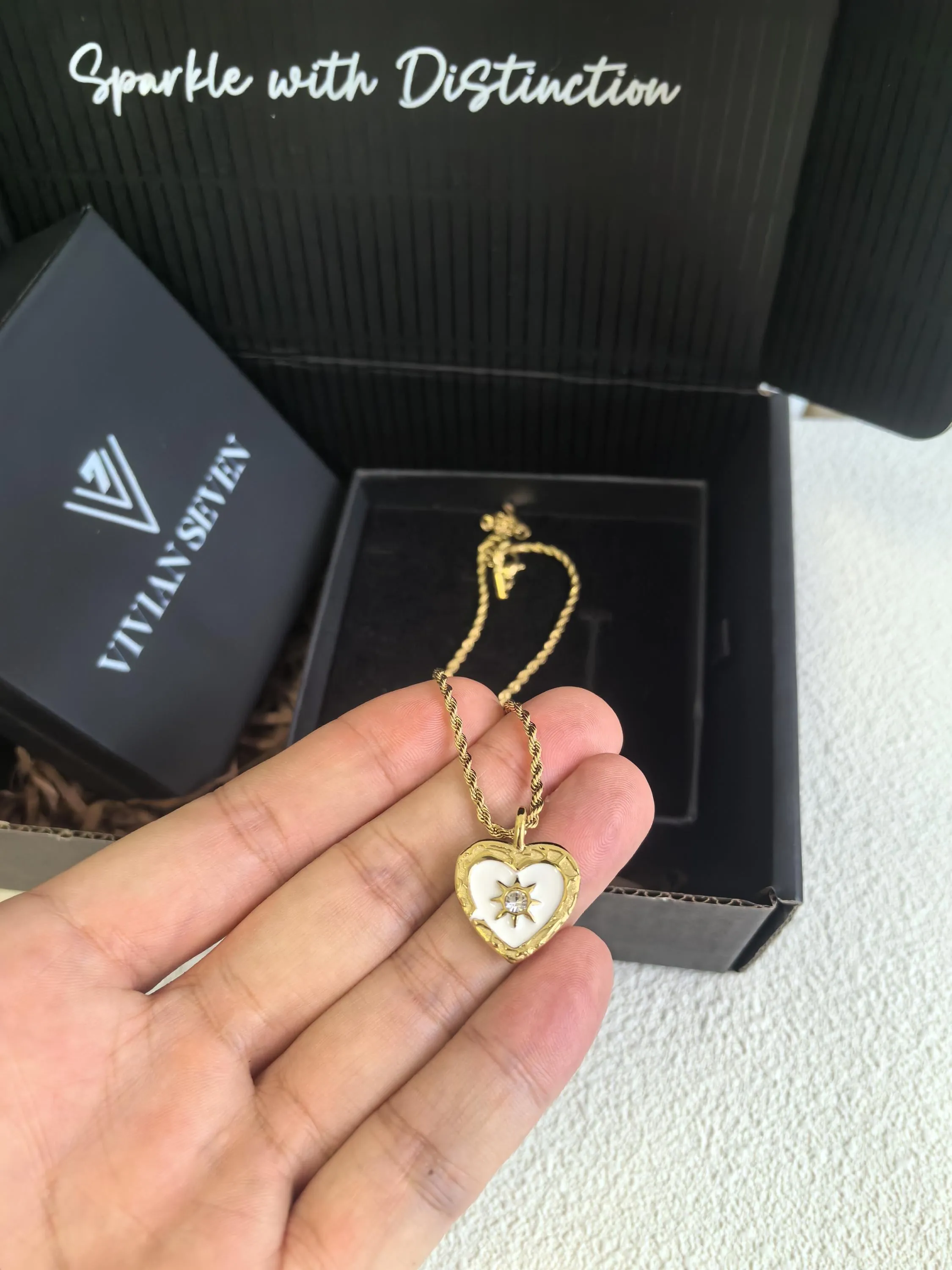 Love Zircon Titanium Steel Heart Chain Pendant Dainty Delicate Necklace