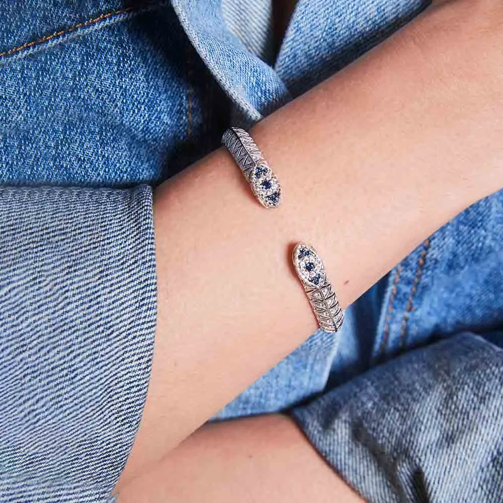 Lucky Eye Open Cuff - White Silver