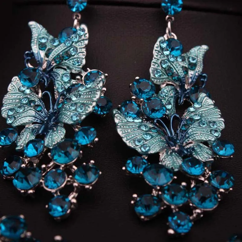Luxury Green Necklace Earrings Butterfly Jewelry Sets Statement Choker Brides Gift Women Wedding Party Jewellery