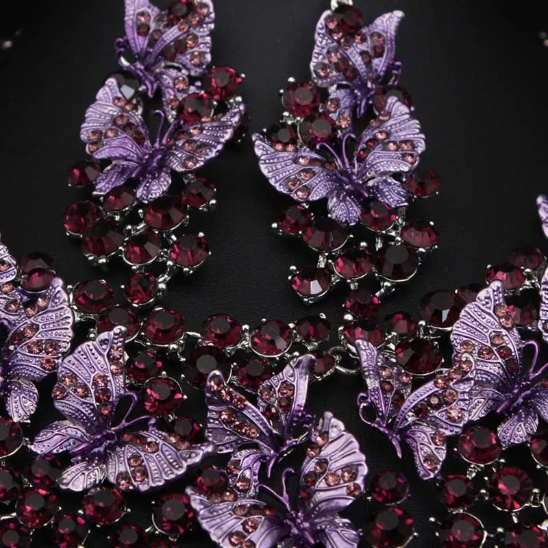 Luxury Green Necklace Earrings Butterfly Jewelry Sets Statement Choker Brides Gift Women Wedding Party Jewellery
