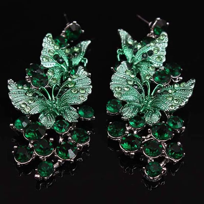 Luxury Green Necklace Earrings Butterfly Jewelry Sets Statement Choker Brides Gift Women Wedding Party Jewellery