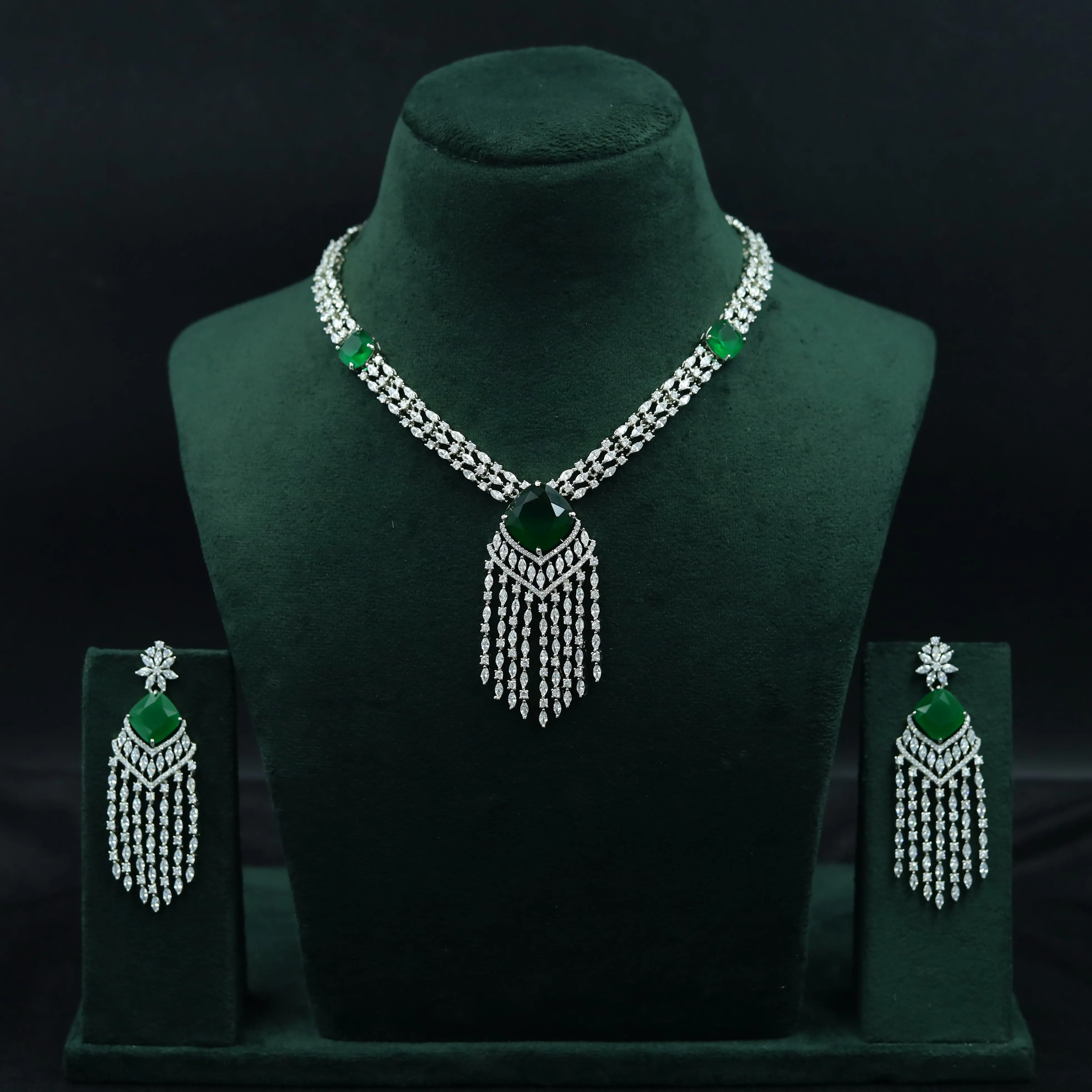Manish Malhotra Inspired Round Neck Zircon/AD Necklace Set 11897-69