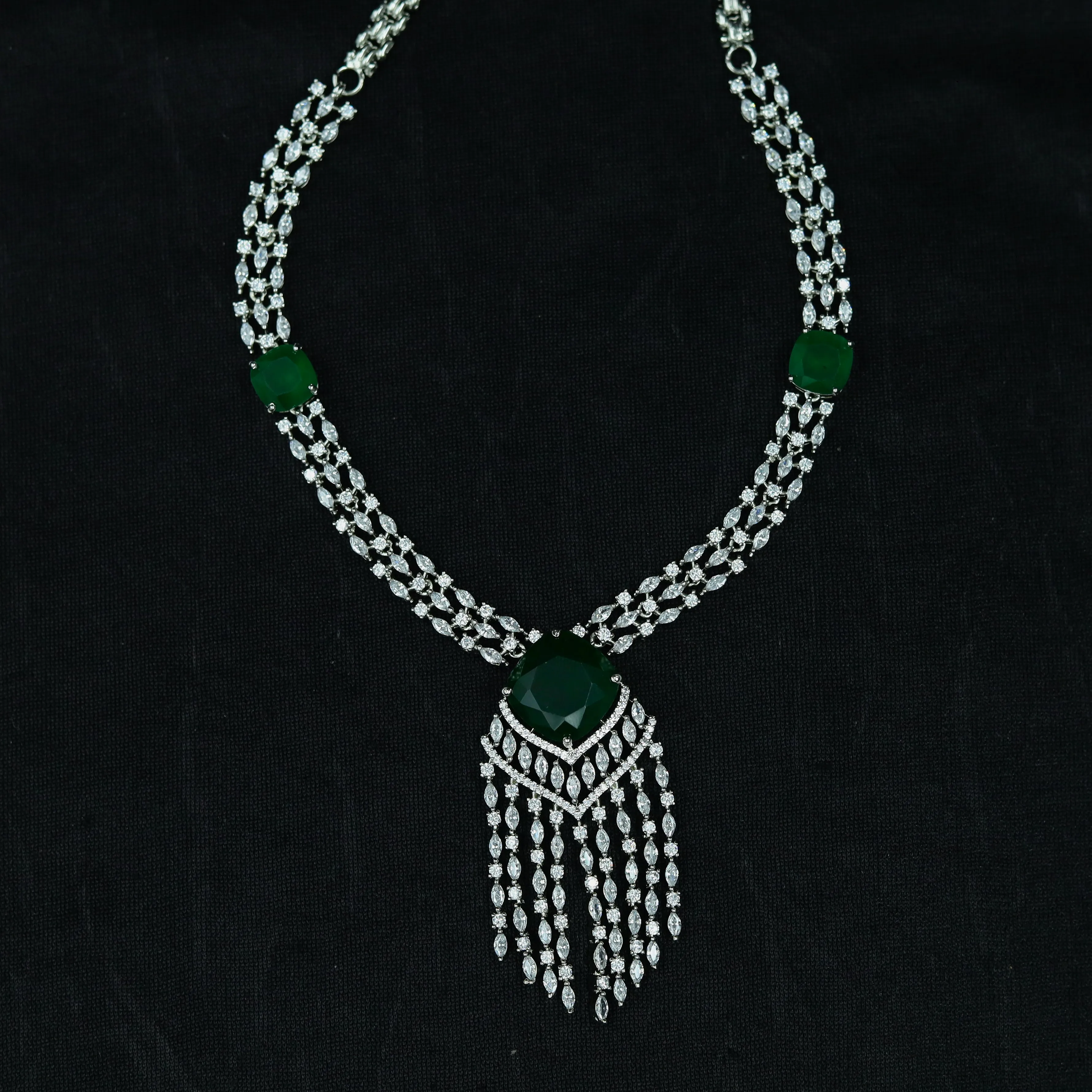 Manish Malhotra Inspired Round Neck Zircon/AD Necklace Set 11897-69