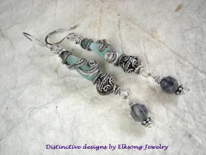 Mountain Stream Sterling Wire Wrap Earrings, Moonstone, Faceted Iolite