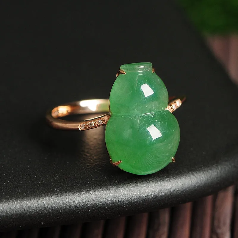 Natural Jade Ring Jadeite Gold Gourd Ring RG54