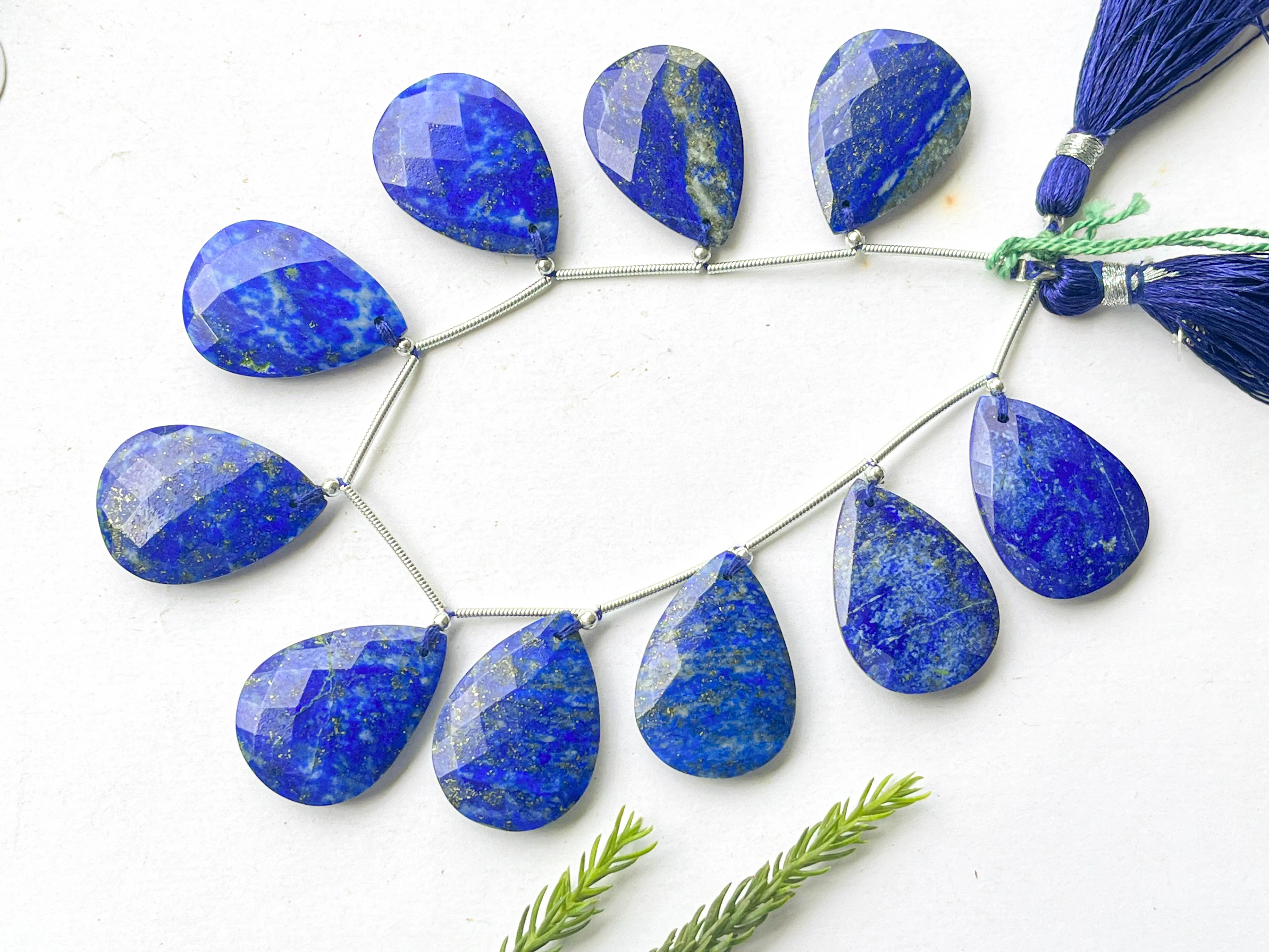 Natural Lapis Lazuli Pear Shape One Side Faceted One Side Smooth Briolette Beads