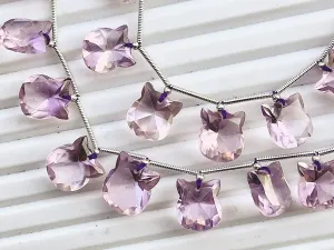 Natural Pink Amethyst Cat Shape Cut Stone Beads