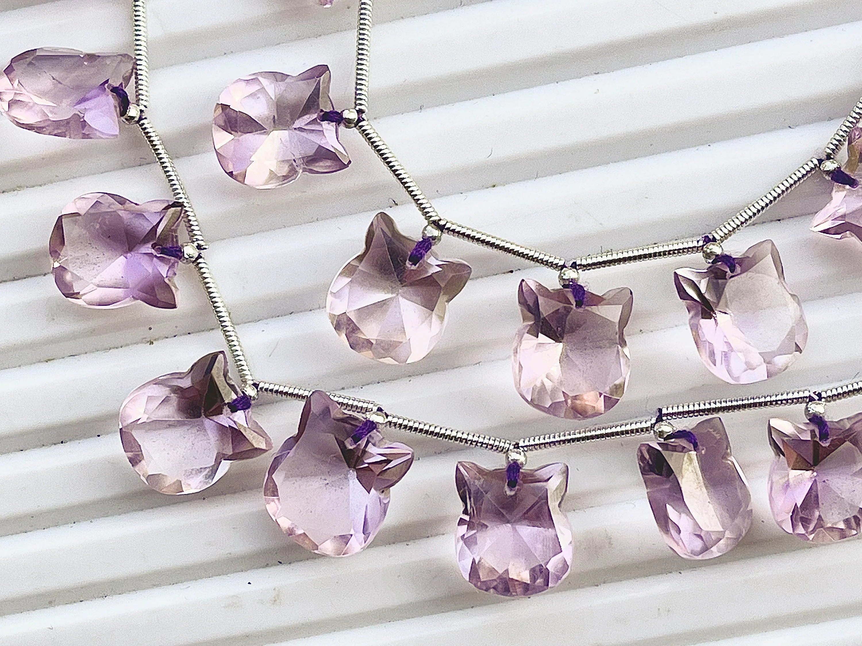 Natural Pink Amethyst Cat Shape Cut Stone Beads