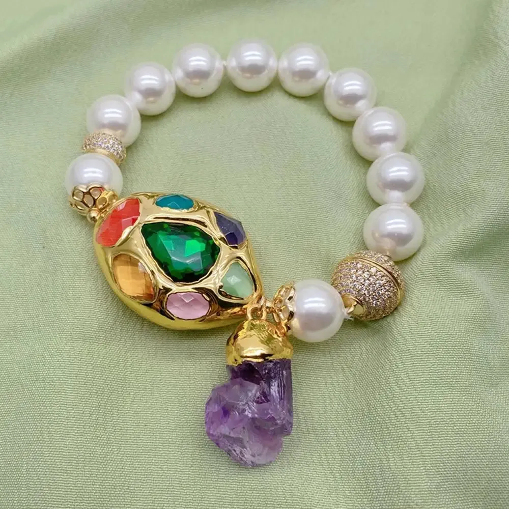 Natural White Pearl & Amethyst Gemstone Bracelet