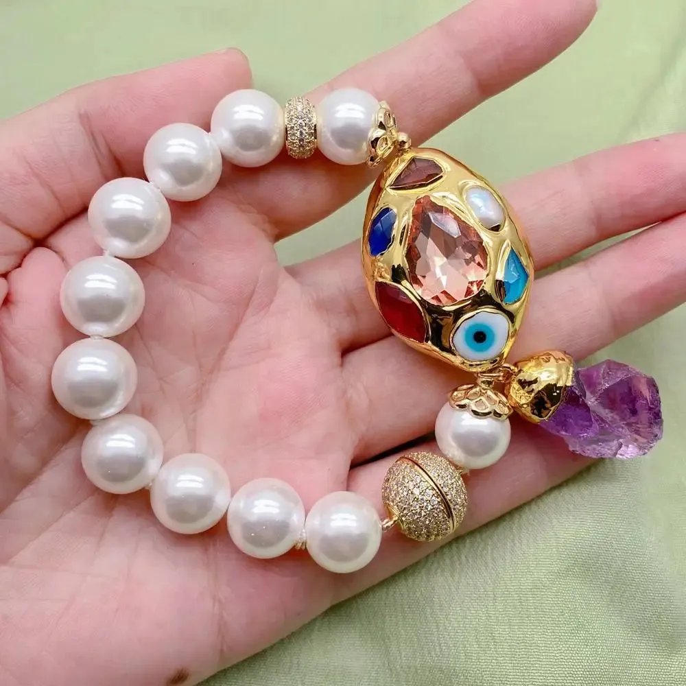 Natural White Pearl & Amethyst Gemstone Bracelet