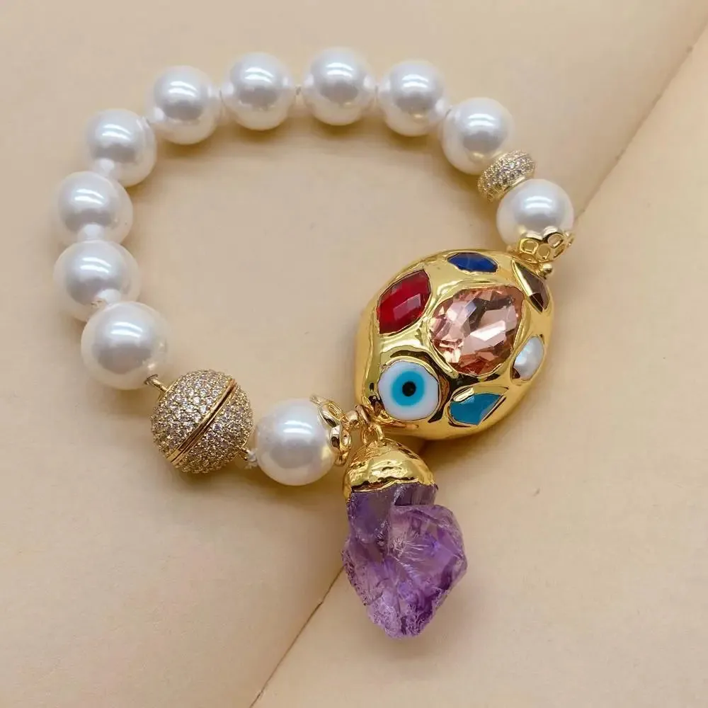 Natural White Pearl & Amethyst Gemstone Bracelet