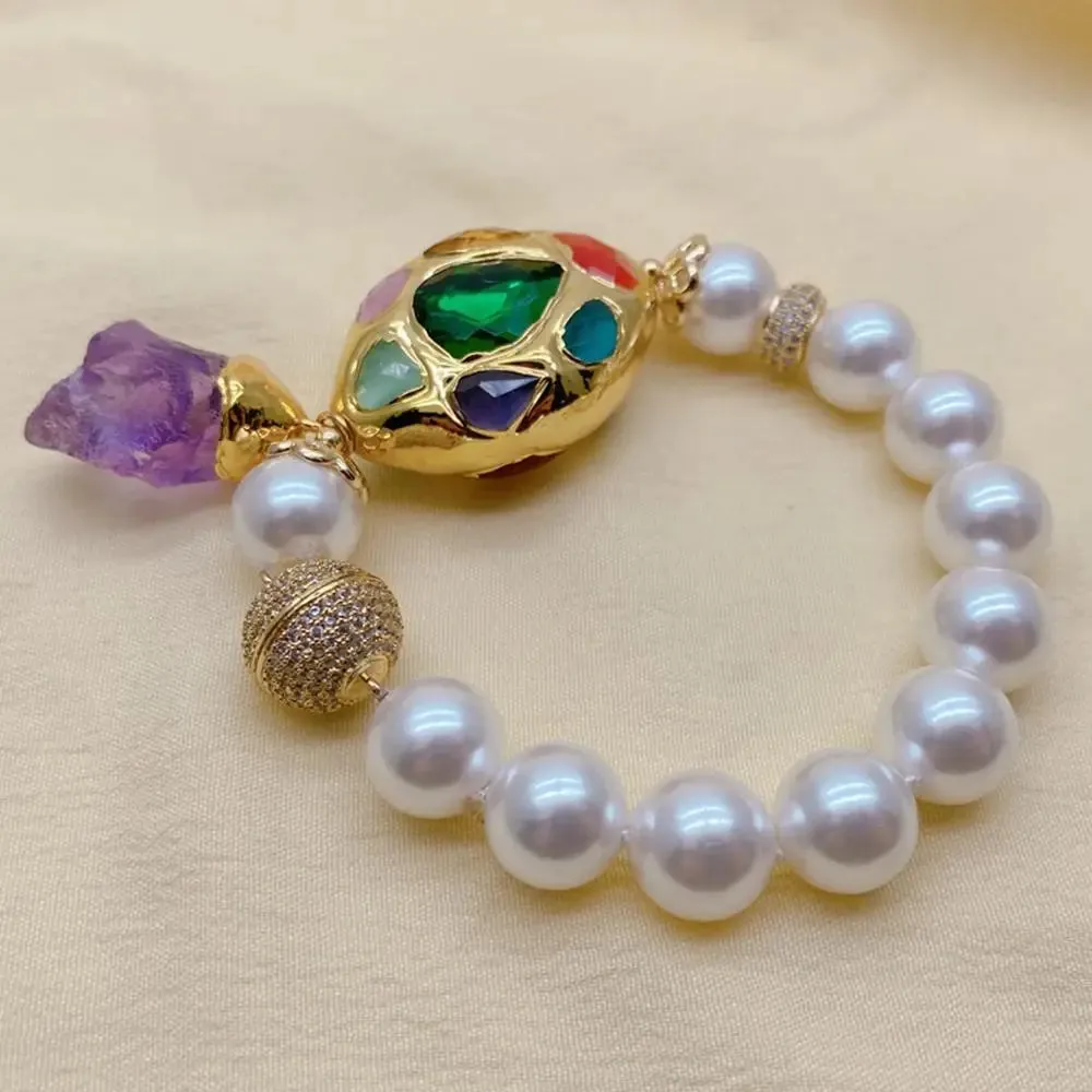 Natural White Pearl & Amethyst Gemstone Bracelet