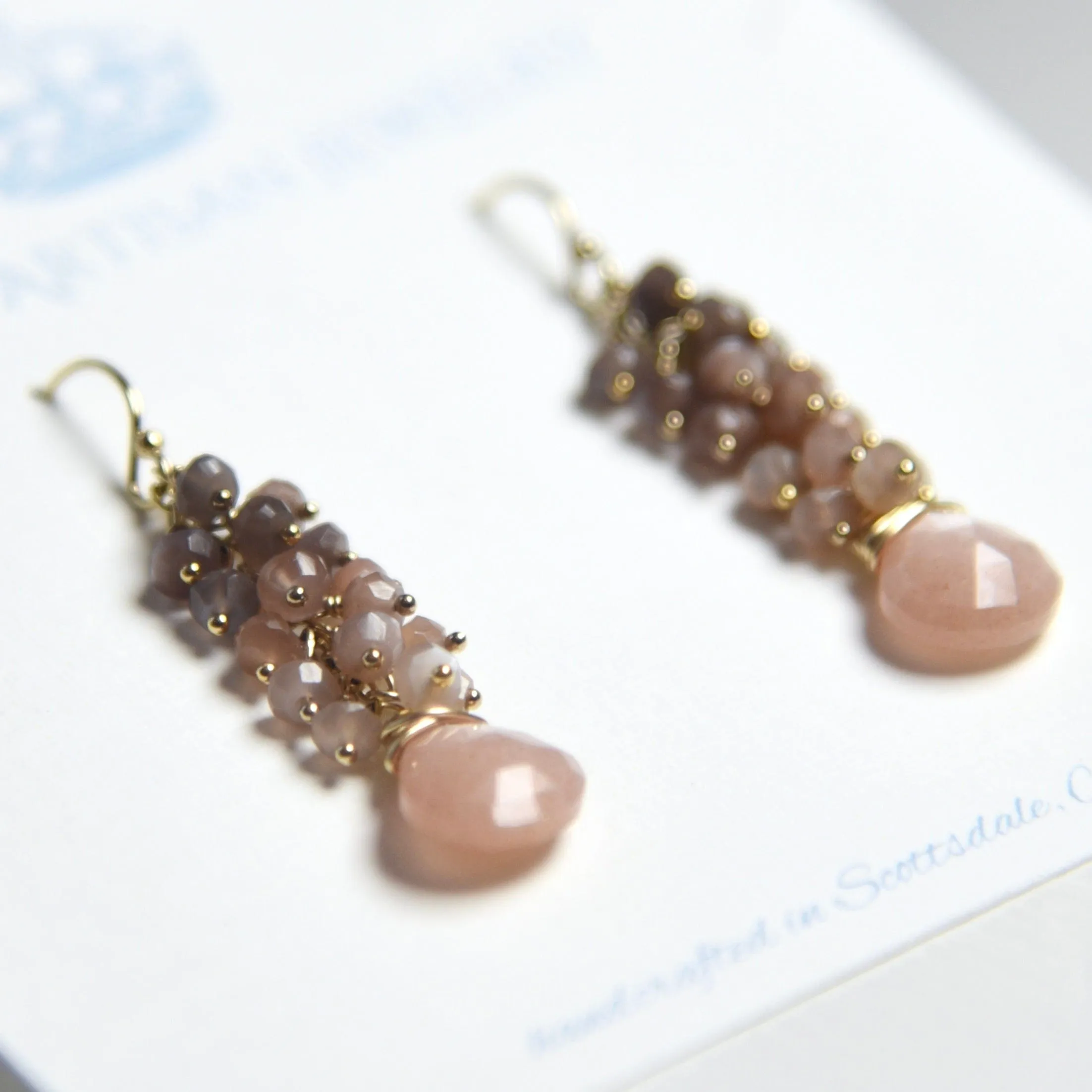 PEACH MOONSTONE CASCADE EARRINGS
