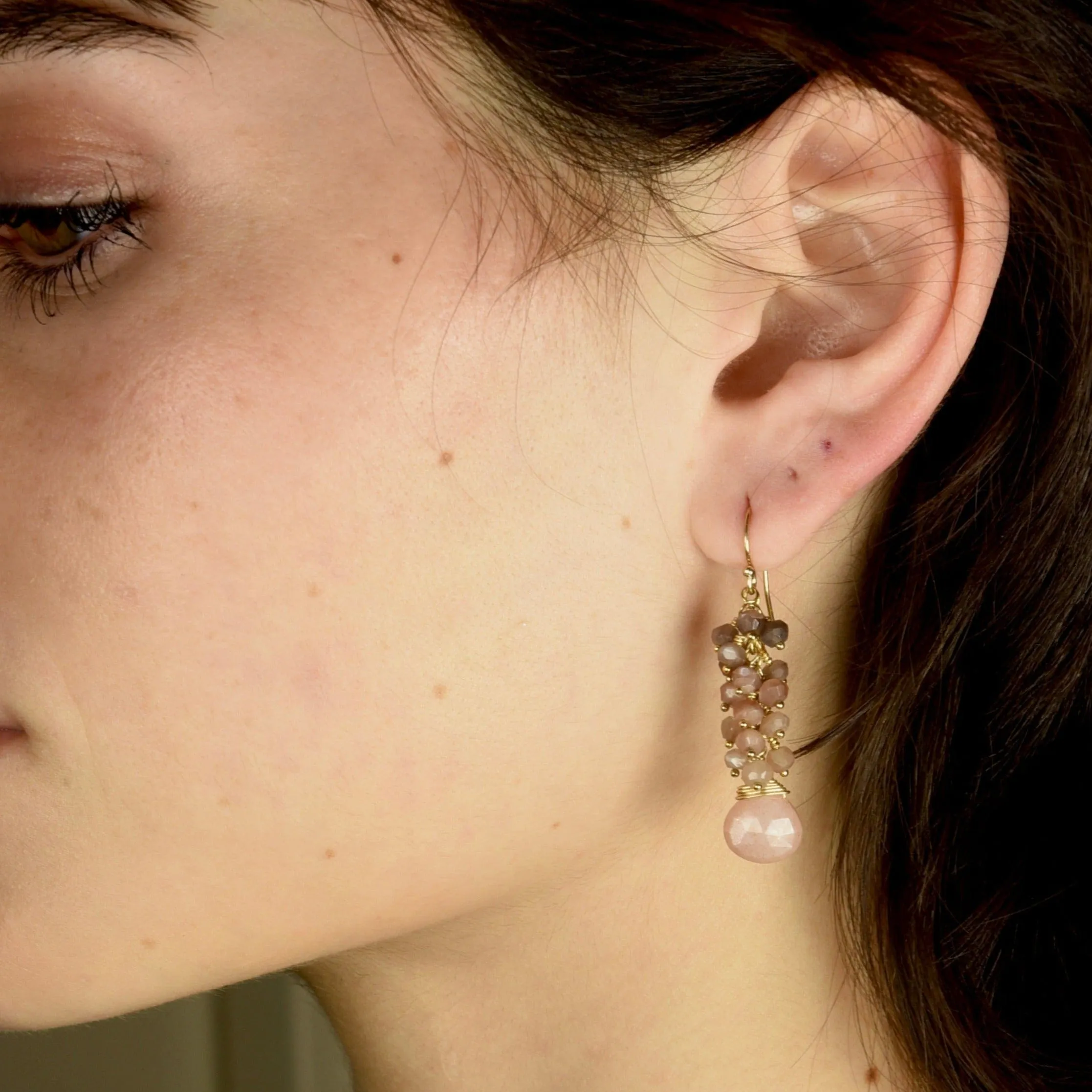 PEACH MOONSTONE CASCADE EARRINGS