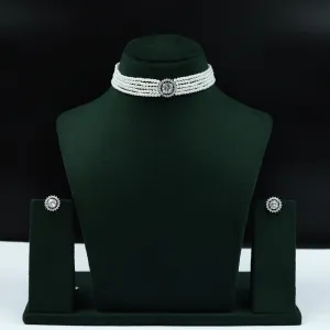 Pearl Choker Zircon/AD Necklace Set 13117-33