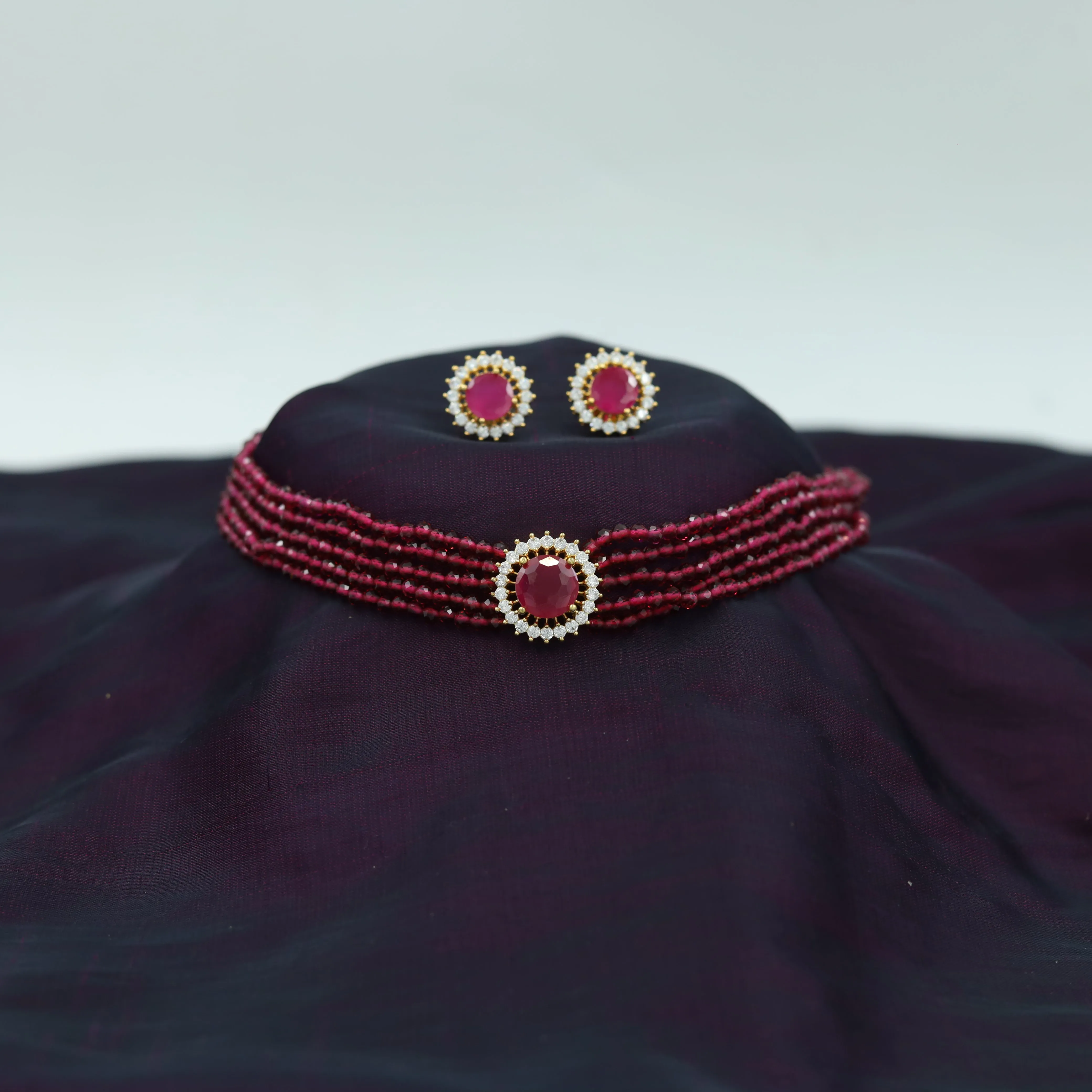 Pearl Choker Zircon/AD Necklace Set 13117-33
