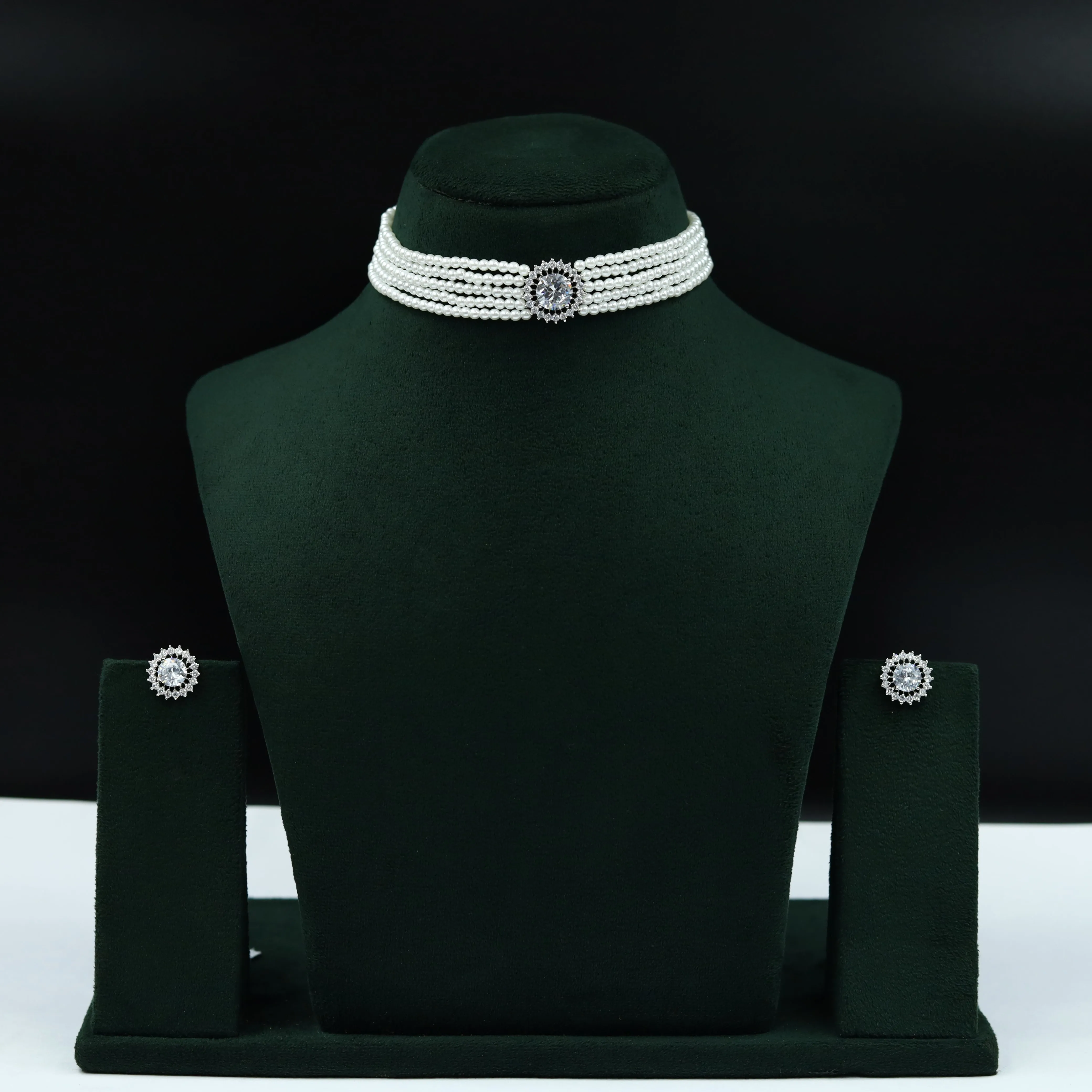 Pearl Choker Zircon/AD Necklace Set 13117-33