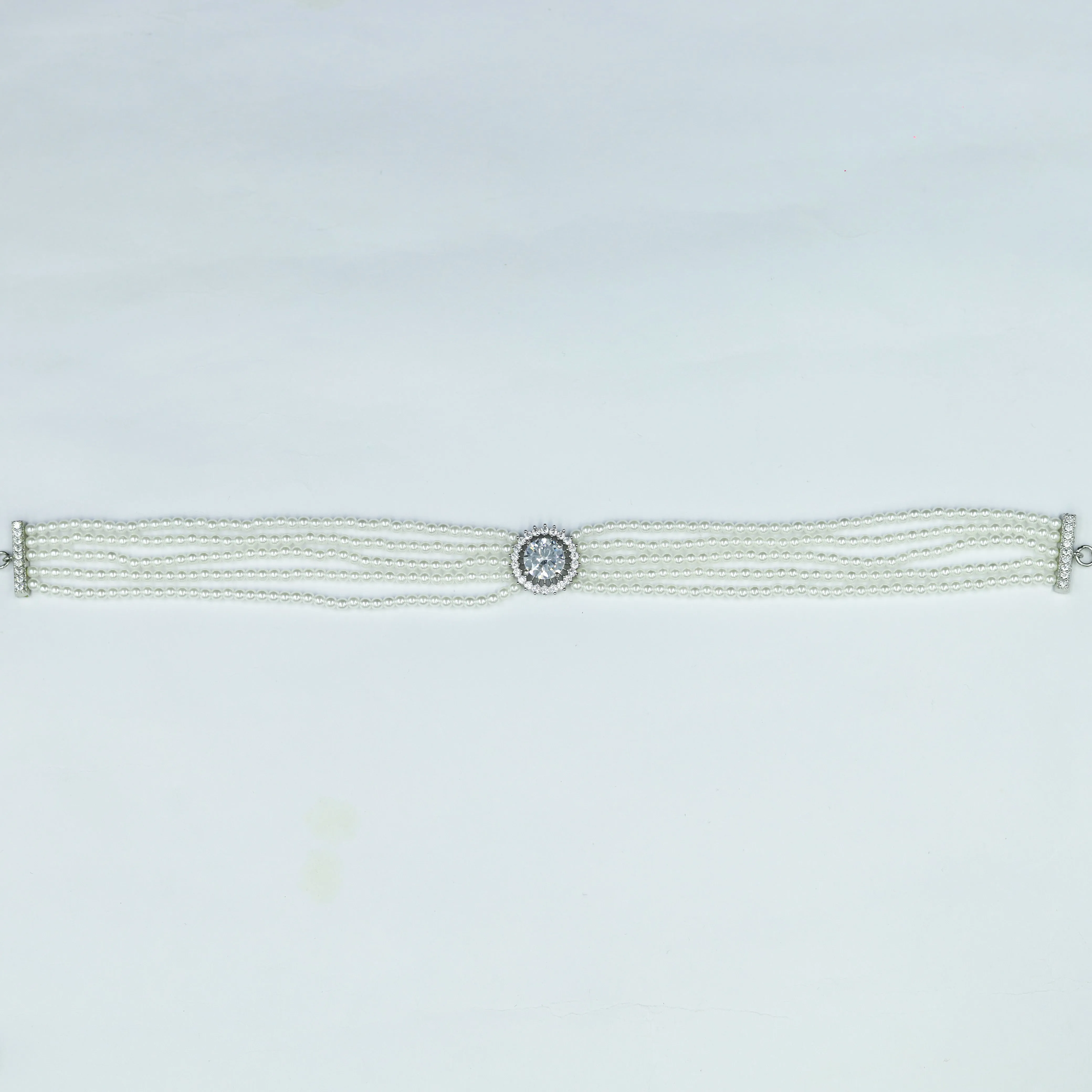 Pearl Choker Zircon/AD Necklace Set 13117-33
