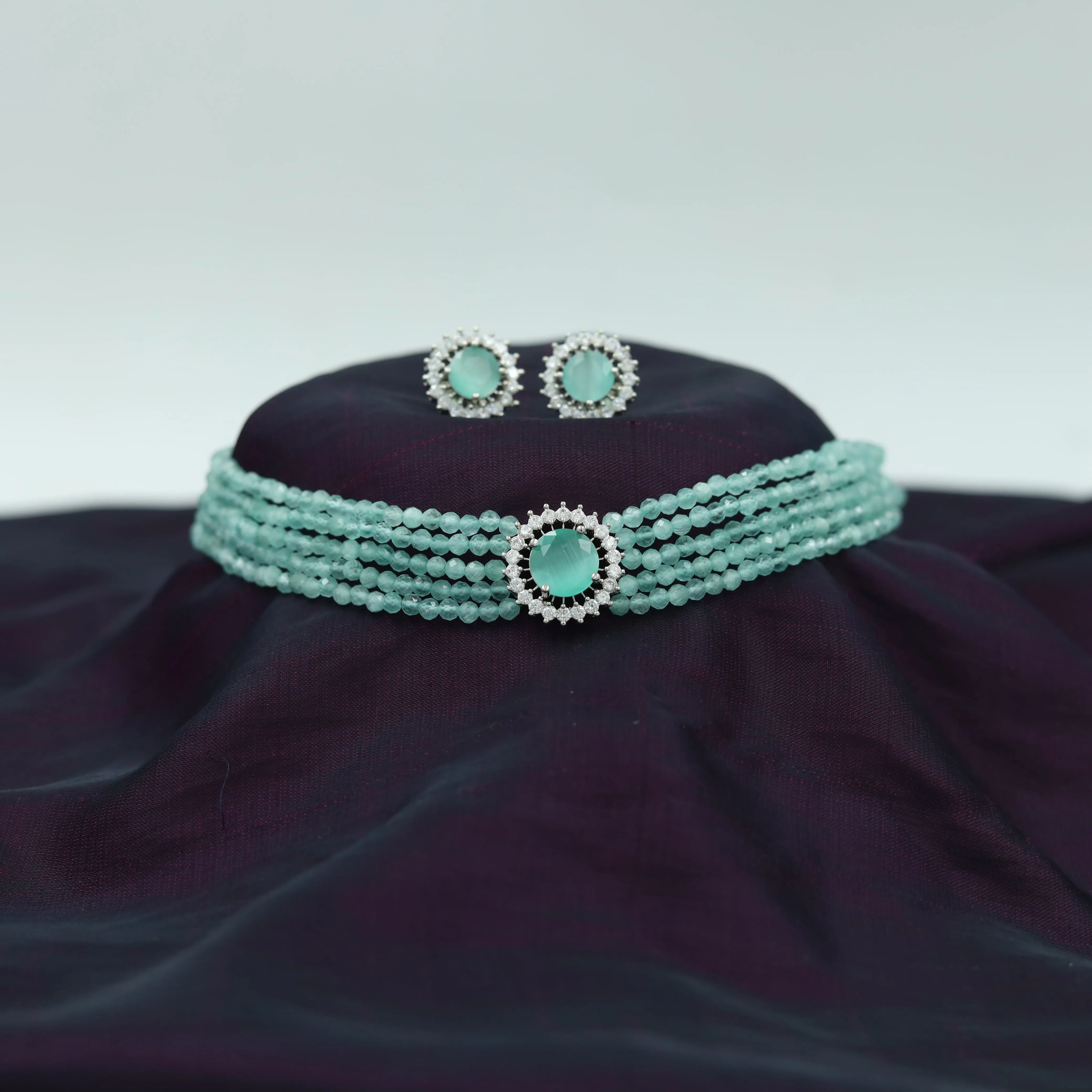Pearl Choker Zircon/AD Necklace Set 13117-33