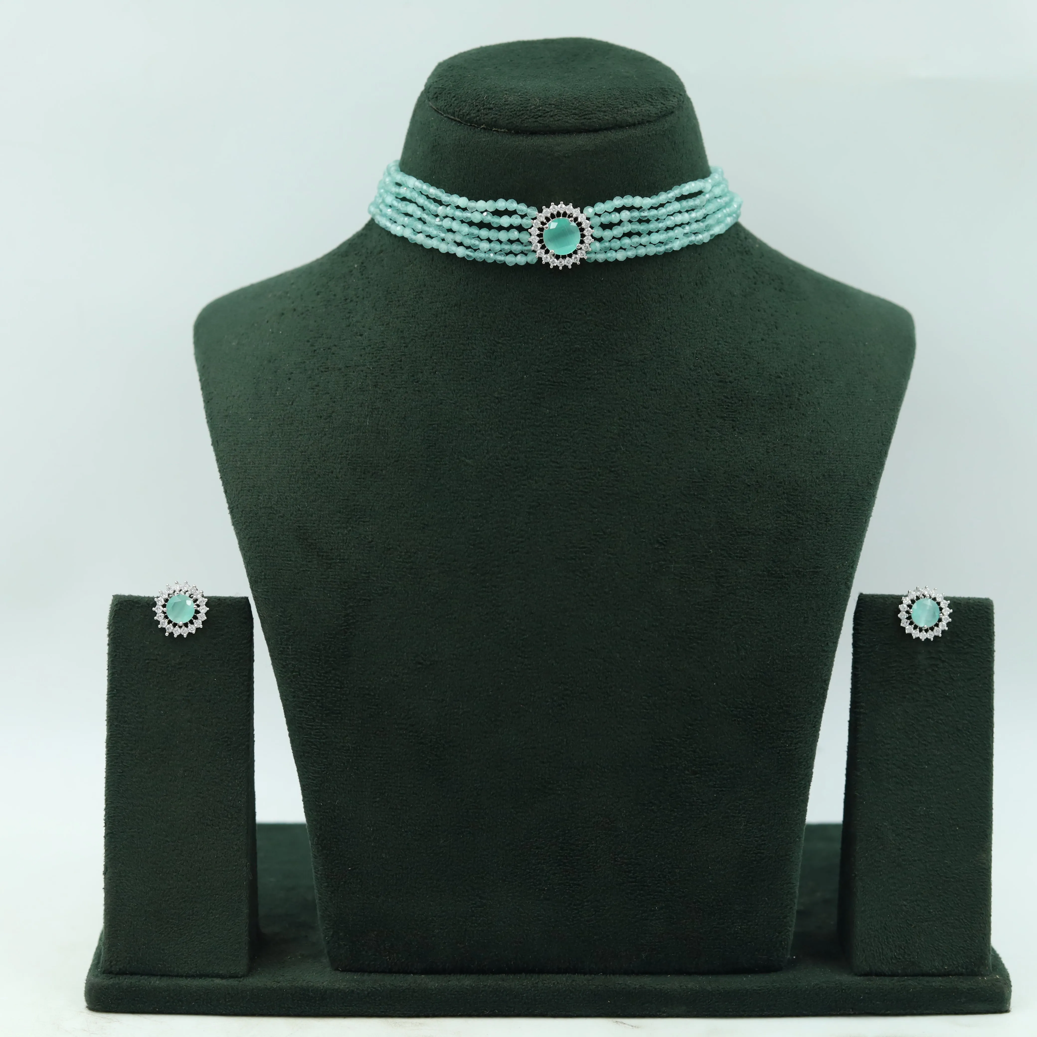 Pearl Choker Zircon/AD Necklace Set 13117-33