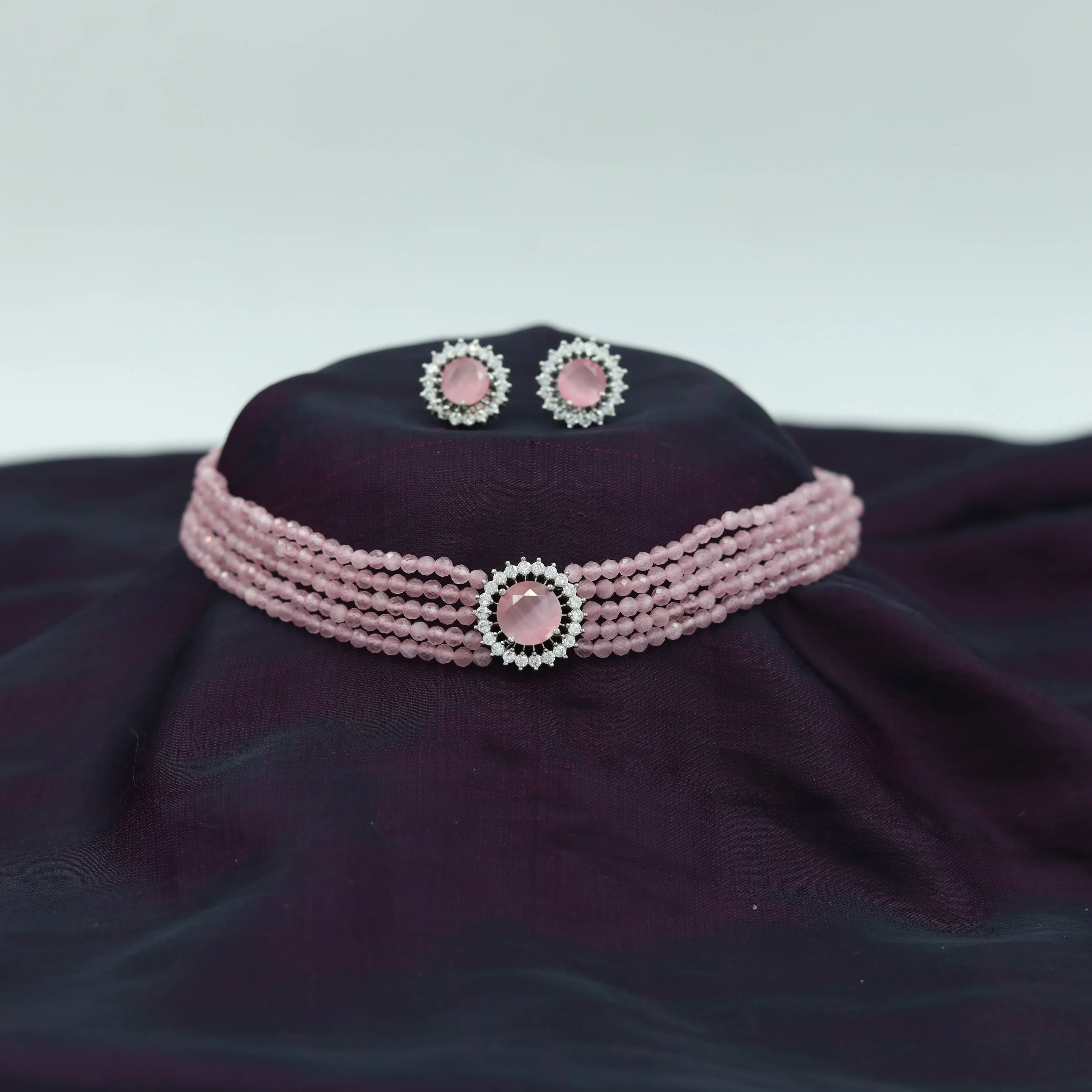 Pearl Choker Zircon/AD Necklace Set 13117-33