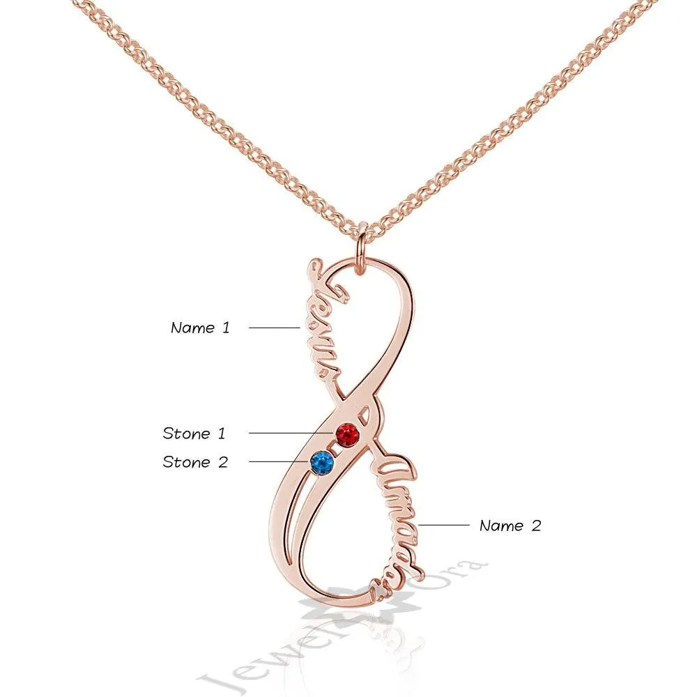 Personalized 925 Sterling Silver | Fashion Jewelry | Birthstone 8 Shape Pendants | Two Custom Names