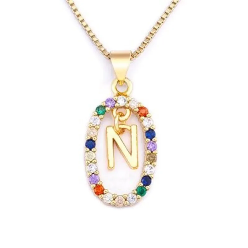 Personalized Sparkling Colorful Zircon Adorned Initial Letter Pendant Necklaces