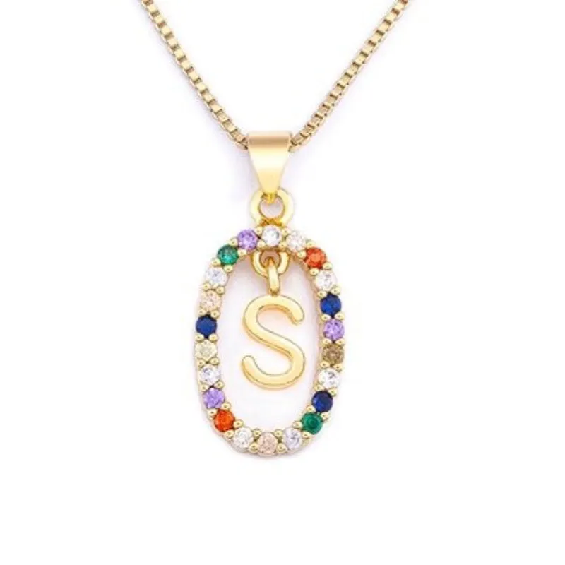 Personalized Sparkling Colorful Zircon Adorned Initial Letter Pendant Necklaces