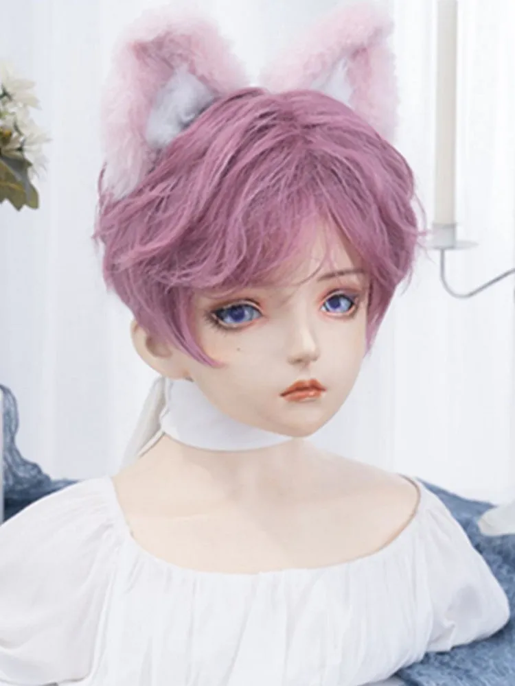 Pink-purple 24CM Chin Length Wig With Bangs