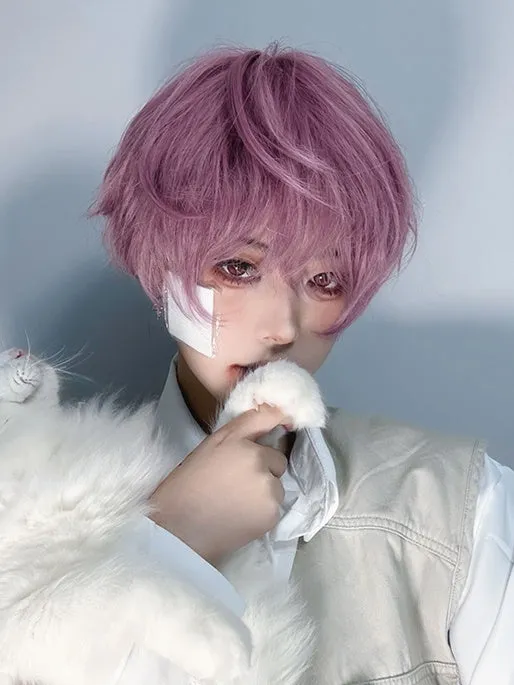 Pink-purple 24CM Chin Length Wig With Bangs