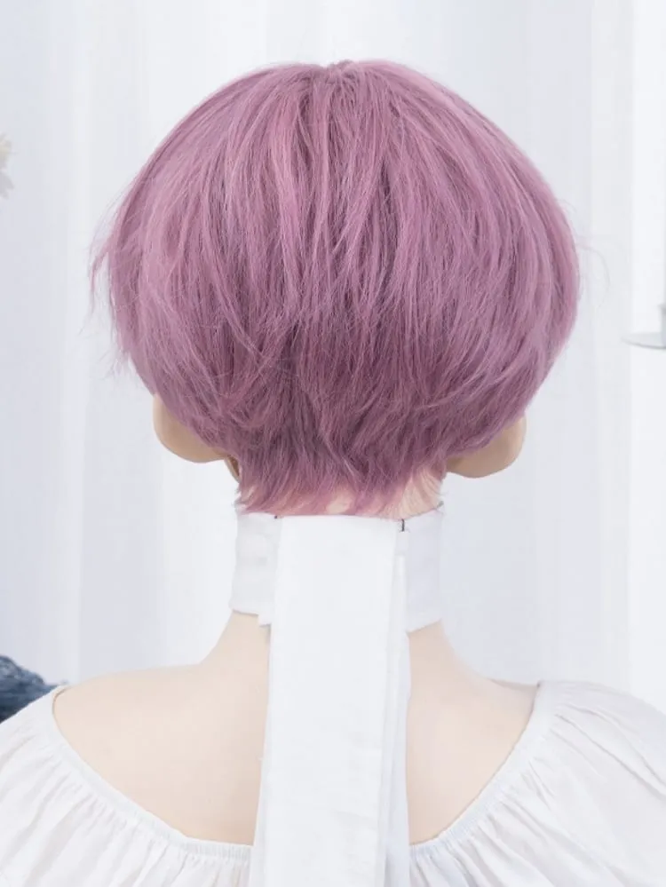 Pink-purple 24CM Chin Length Wig With Bangs