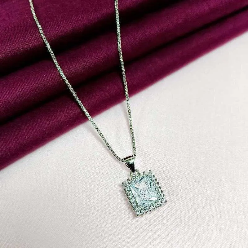 Rectangular Princess Solitaire Necklace