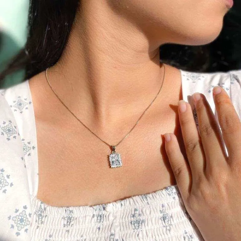 Rectangular Princess Solitaire Necklace