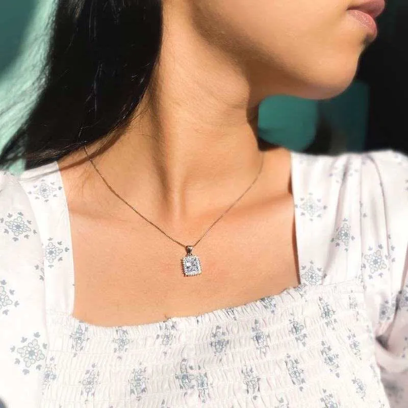 Rectangular Princess Solitaire Necklace