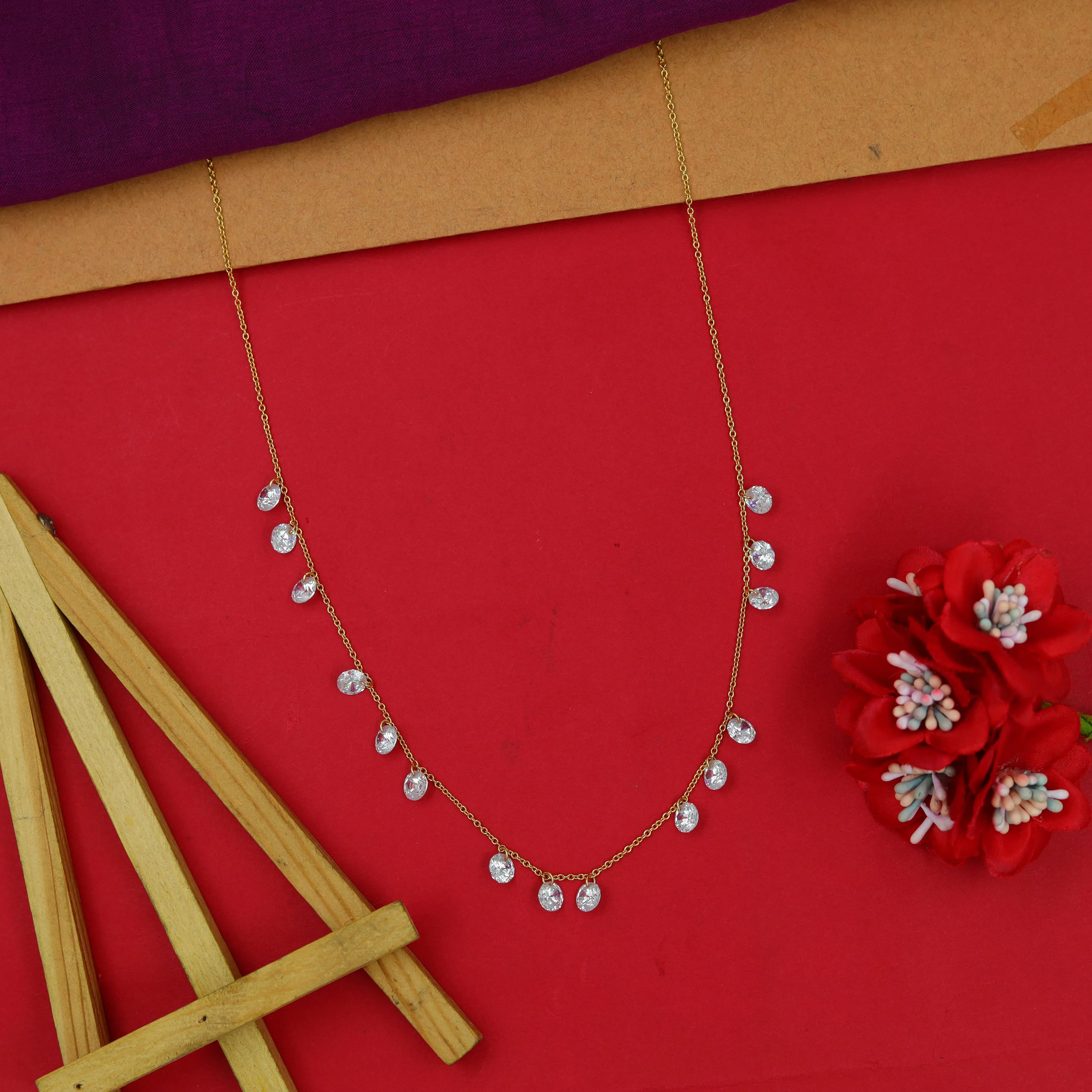 Round Neck Zircon/AD Necklace 15166-05